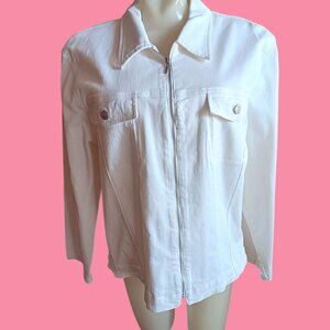XL White NorthCrest Womens Denim Jacket Full Zip Collared Long Sleeve XL